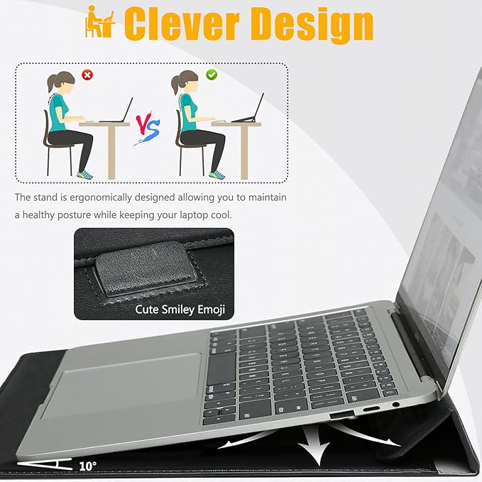 HYZUO 15 Inch Laptop Sleeve Case with Stand for MacBook Air 15 M4 A3241 M3 A3114 M2 A2941 2025-2023, 15" Surface Laptop 7/6/5/4, MacBook Pro 15 A1990 A1707 2019-2016, with Pouch, Black