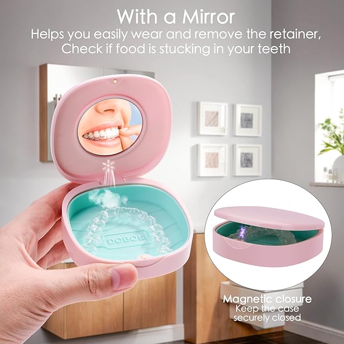 Doboli Retainer Case,Slim Aligner Mouth Guard Case Compatible with Invisalign Pink