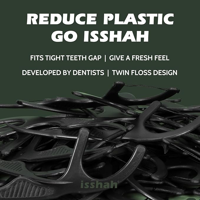 Natural Dental Floss Picks (300 Count) - Kraft Paper Box Packaging, Plant Based, PETA Approved Vegan, Eco Friendly, Sustainable Dental Flossers - Twin Floss (Charcoal)