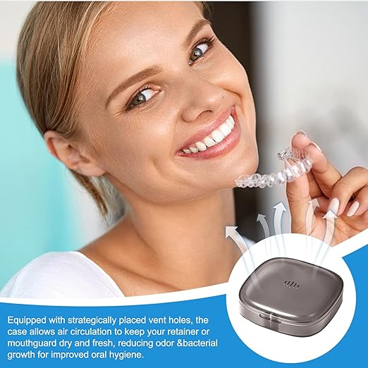 Retainer Case with Vent Holes PCTG Mouth Guard Case with Magnetic Closure Portable Transparent Grey Mouthguard Container for Home, Office, Travel Mouth Guard