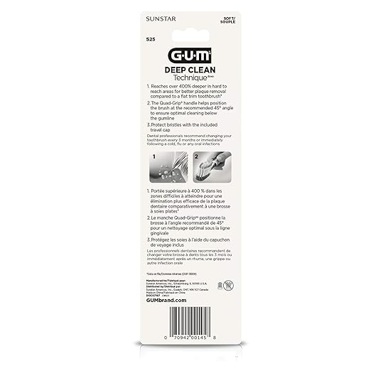 GUM Technique Deep Clean Toothbrush – Compact Soft Bristles for Adults – 3 Count