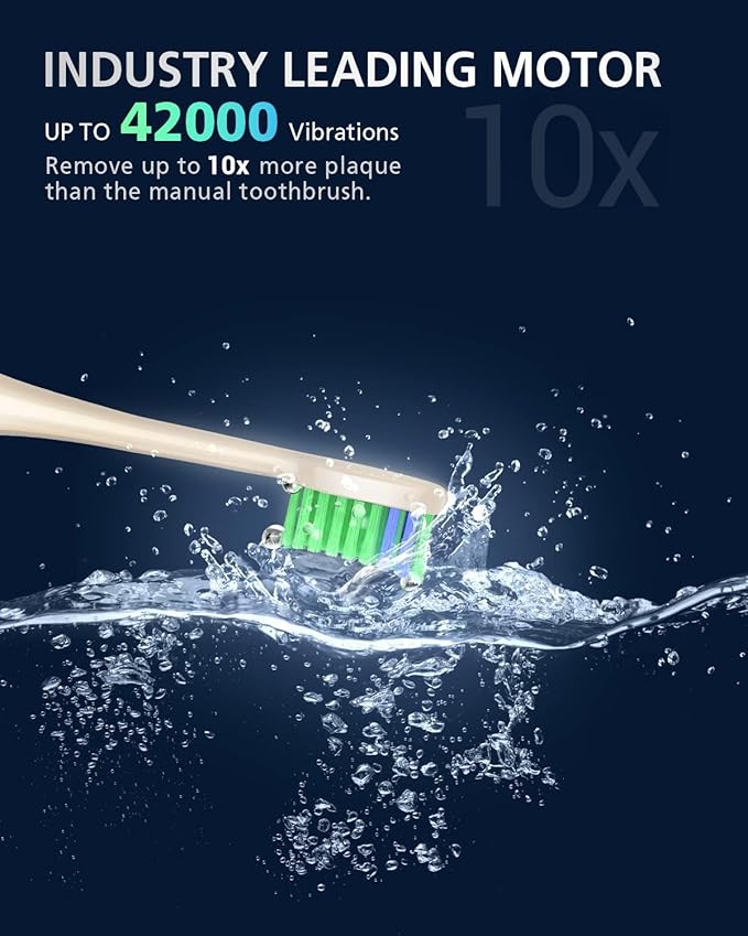 BAOVERI Electric Toothbrush for Adults&Kids, 42000 VPM Rechargeable Sonic Toothbrushe with 8 Brush Heads, 5 Modes & 3 Intensity Levels, IPX7 Waterproof, 2-Min Smart Timer, 4 H Fast Charge for 60 Days