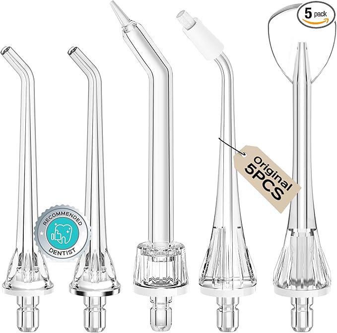 COSLUS Original Water Flosser Replacement Tips: Replacement Heads Compatible with COSLUS, Aquasonic, Nicwell, Oralfree, WELLFINE, Hangsun, Tovendor Water Dental Pick, Flosser Accessory, 5 Mix Jet Tips