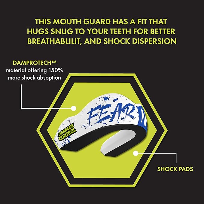 DAMAGE CONTROL Extreme Impact Mouth Guard – Sports Mouthguard for Boxing, MMA, BJJ, Hockey, Rugby, Lacrosse, & More – Mouthpiece for Teeth & Jaw Protection, for Youth & Adults (Fear None)