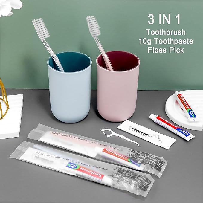 200 Pack Disposable Toothbrushes with Toothpaste Floss Individually Wrapped, 2 Color Toothbrush,10g Toothpaste,Floss Pick,Bulk Toothbrush Kit for Homeless,Airbnb,Hotel,Guest