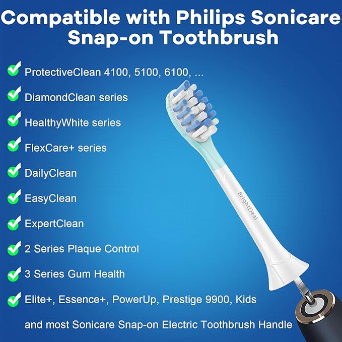BrightDeal Replacement Head for Philips Sonicare ProtectiveClean 4100 5100 6100 DiamondClean 9500 ExpertClean 7500 FlexCare HealthyWhite Electric Sonic Toothbrush C3 G3 W3 C2 G2 C1 Brush, White, 4 Pcs