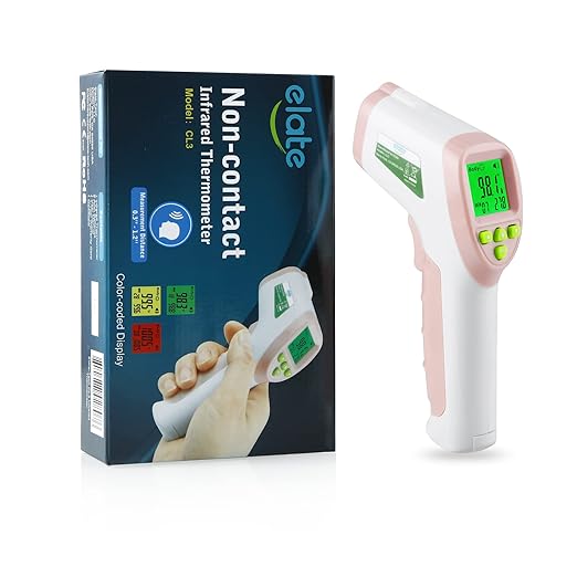 Elate Forehead Thermometer | Baby Thermometer for Adults, Kids, Infants | No-Touch Digital Infrared with Fever Alarm | Home Medical Grade for Nurse Accessories | Newborn Essentials