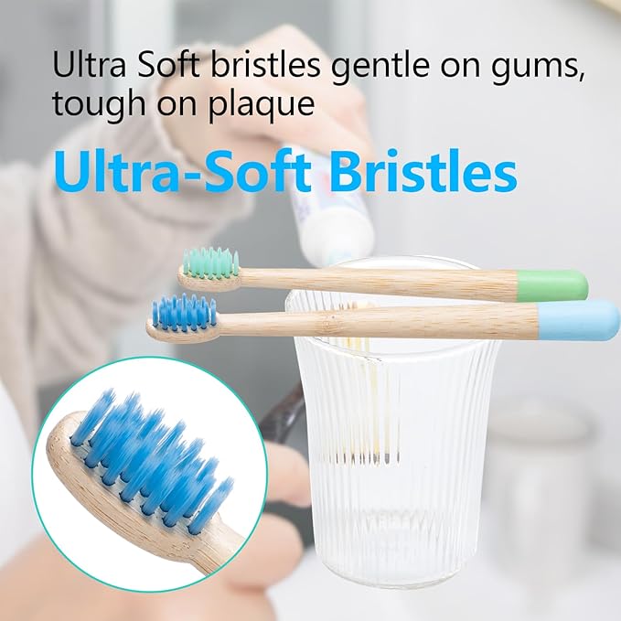 Kids Bamboo Toothbrushes, BPA Free Extra Soft Bristles for Children, Eco-Friendly Natural Bamboo Toddler Toothbrusht, Biodegradable Compostable Tooth Brushes(6 Pack)