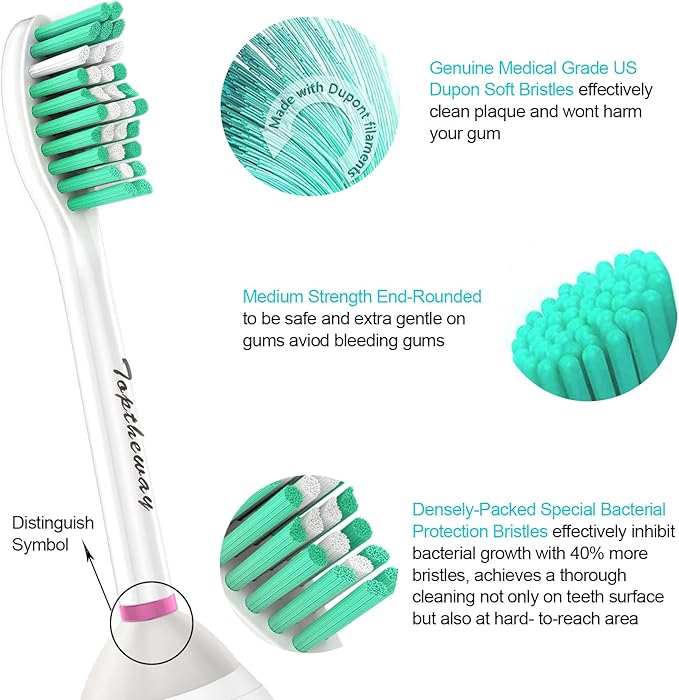 Toptheway Replacement Brush Heads Compatible with Sonicare E-Series Essence Xtreme Elite Advance and CleanCare Screw-On Toothbrush Handles 7022/66, 6 Pack