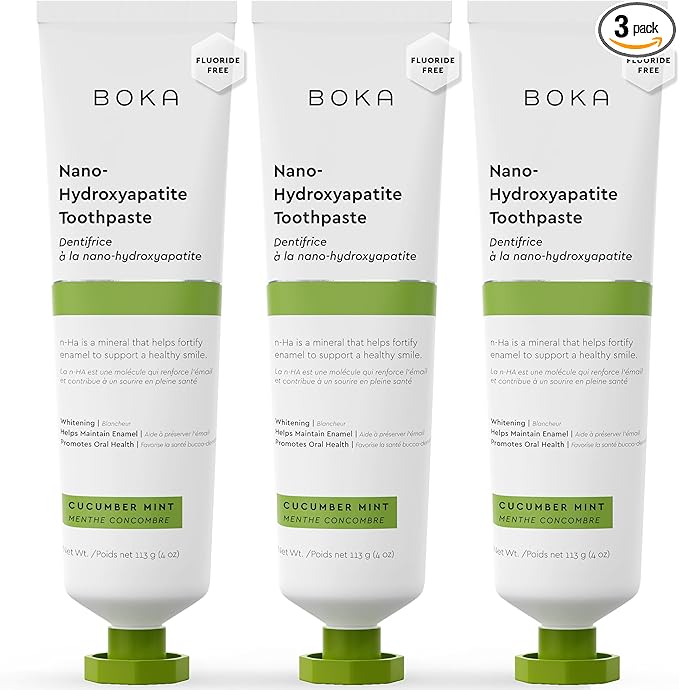 Boka Fluoride Free Toothpaste, Nano Hydroxyapatite Toothpaste, Appropriate for Sensitive Teeth - for Adult, Kids Oral Care - Cucumber Mint Flavor, 4 Fl Oz 3Pk US Manufactured