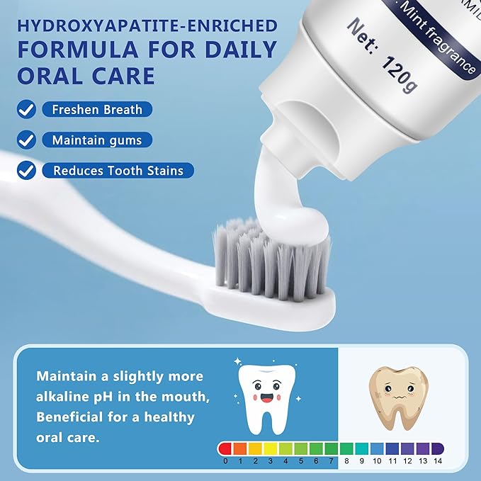 7.5% Hydroxyapatite Toothpaste-Enamel Protection and Tooth Strengthening, Fluoride-Free Safe, Nano Hydroxyapatite Toothpaste Stain Removal, Whitening Tooth, Gentle Mint, Fresh Breath 3pcs