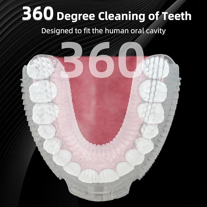 Ultrasonic U-Shaped Toothbrush for Adults, Electric Toothbrush for Teeth Whitening, Automatic 360-degree with Waterproof IPX7, 4 Modes for Cleaning(Black)