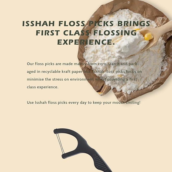 Natural Dental Floss Picks (300 Count) - Kraft Paper Box Packaging, Plant Based, PETA Approved Vegan, Eco Friendly, Sustainable Dental Flossers - Twin Floss (Charcoal)