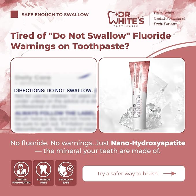 Dr. White’s Fruit by Design™ Line — Cherry Bloom Fluoride-Free Nano-Hydroxyapatite Toothpaste, 3.5 oz | Mint-Free | Dentist-Formulated | Enamel-Identical Mineral Care