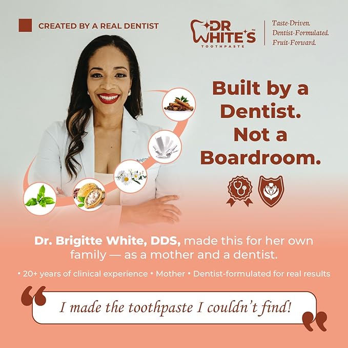 Dr. White’s Fruit by Design™ Line — Sweet Peach Fluoride-Free Nano-Hydroxyapatite Toothpaste, 3.5 oz | Mint-Free | Dentist-Formulated | Enamel-Identical Mineral Care