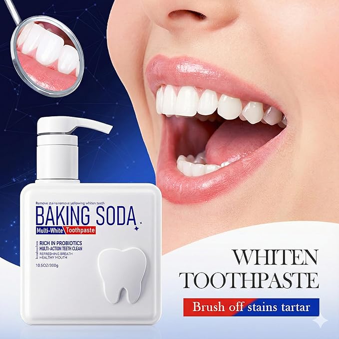 WAYFENGLI Baking Soda Toothpaste with Probiotics - Whitening Toothpaste Pump for Deep Stain Removal - Large 10.5oz (300g) Liquid Gel Toothpaste for Fresh Breath & Gum Care