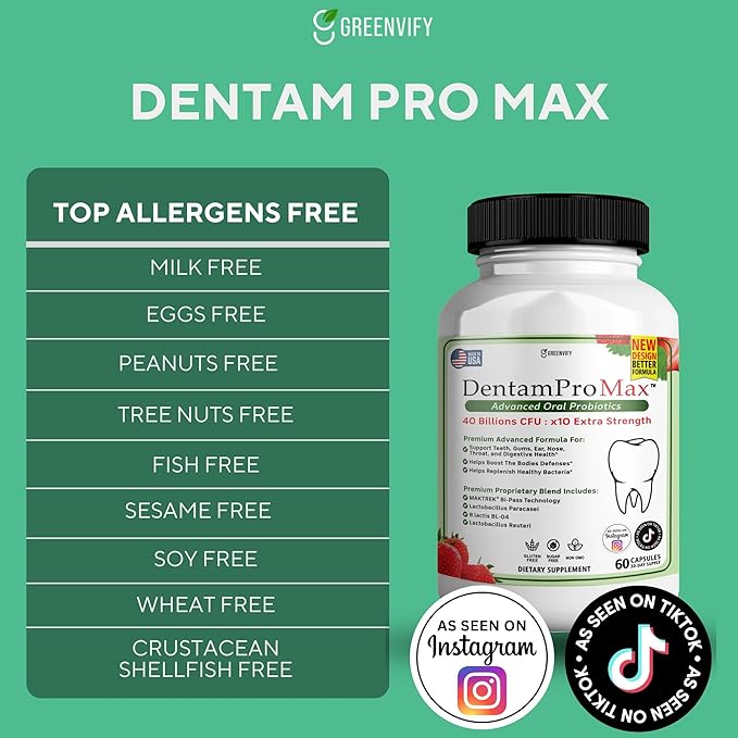 DentamPro Max for Gums and Teeth Health & Fresh Breath - 40 Billion CFU Advanced Oral Probiotics for Mouth Bad Breath, Capsule Supplement (6)