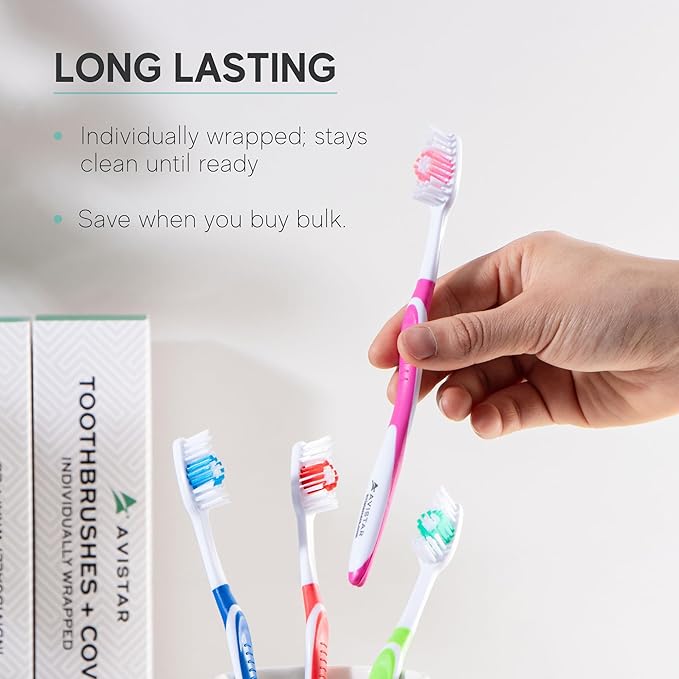4 Pack Toothbrushes for Adults - Individually Wrapped Medium Bristle Toothbrushes with Covers - Green - Convenient & Affordable Dental Care for Travel, Hotels, Airbnb, Missions & More