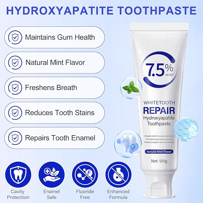 2Pcs Hydroxyapatite Toothpastes for Enamel Protection and Tooth Strengthening, with Gentle Mint, Provides Long-Lasting Fresh Breath, Daily Use for Oral Health, 4.23 OZ