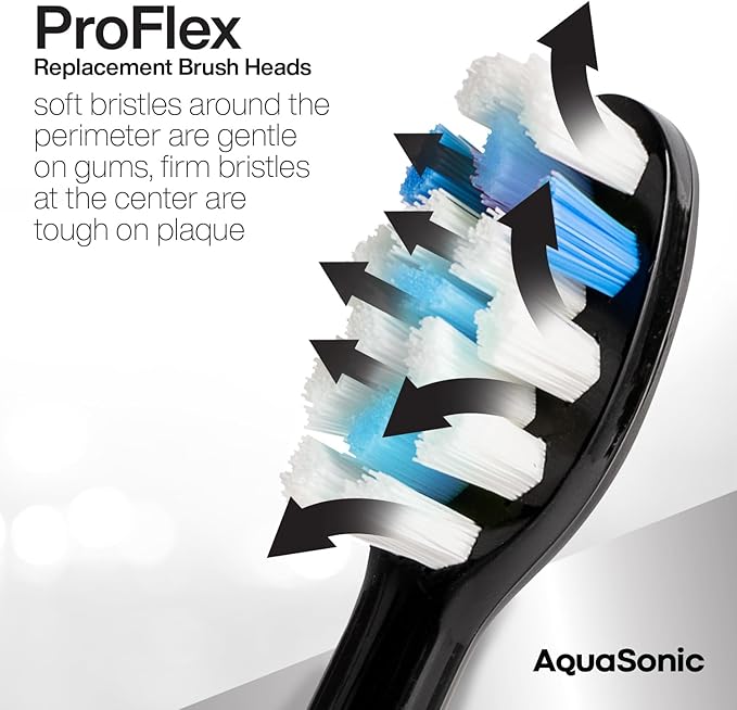 AquaSonic Genuine Duo PRO 8-Pack Replacement Brush Heads - Upgraded Proflex Brush Heads for Improved Plaque Removal - ADA Accepted - Genuine AquaSonic