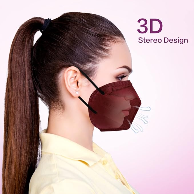 Miuphro KN95 Face Mask 50 Pack, Disposable Respirator Masks, 5 Layer Design Safety Mask for Protection, Ideal for Men and Women (Red)