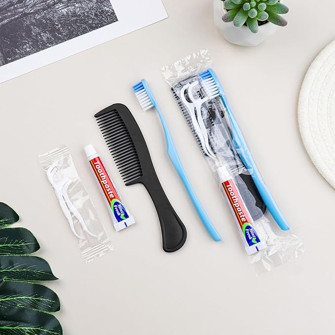 50 Sets Disposable Toothbrushes with Toothpaste Floss Comb Individually Wrapped, Disposable Toothbrush Bulk, 10g Toothpaste,Dental Floss,6in Comb Bulk Toothbrush Kit for Homeless,Airbnb,Hotel