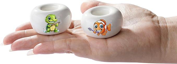 2PCS Ceramic Toothbrush Holder, DQELFA Mini Sleek Toothbrush Holder Stand for Bathroom and Countertop Organizers, White (Stylish Sea-Themed Designs)