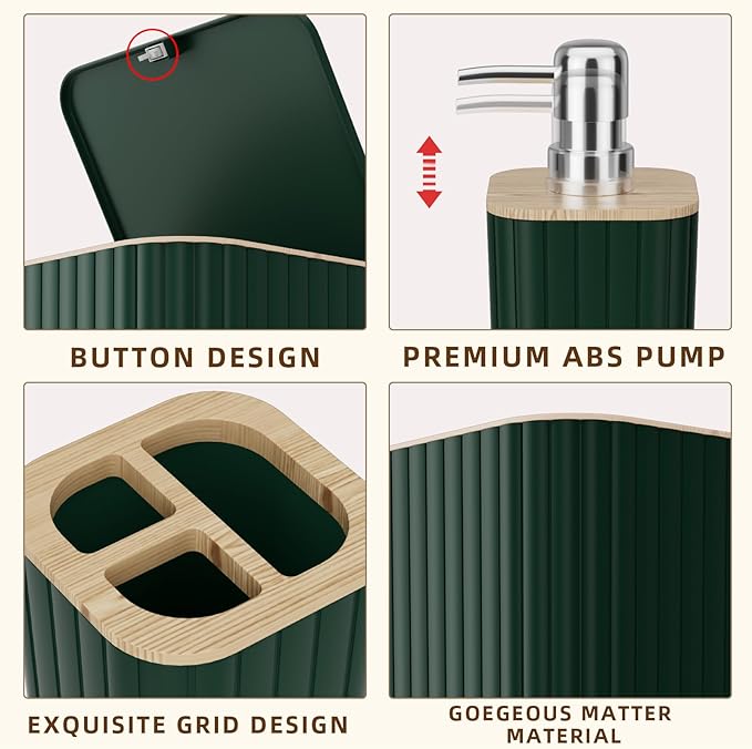 Bathroom Set - Elegant Green Bathroom Set, 10PC Green Bathroom Accessories Set, Bathroom Sets with Toilet Brush, Bathroom Trash Can