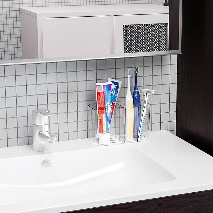 Electric Toothbrush Holder for Bathroom Countertop and Wall Mounted with Adhesive,5 Slots Family Size Clear Tooth Brush and Paste Holder & Stand,Cute Kids Tooth Rush Holders and Toothpaste Organizer
