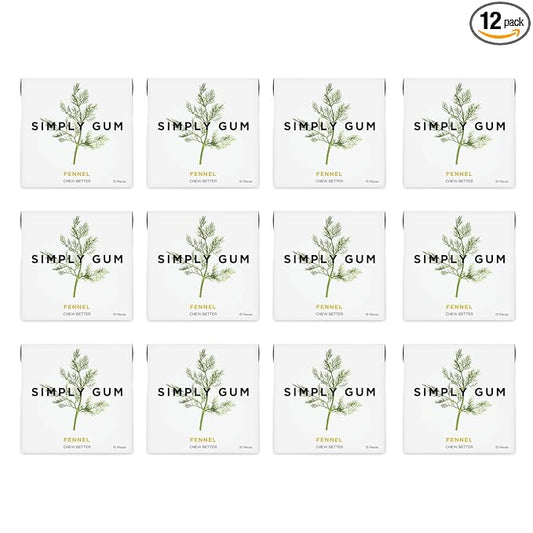 SIMPLY Gum Fennel, Plastic-Free Natural Chewing Gum, 12 Pack (180 Pieces) | Vegan, Kosher, Non GMO, Aspartame Free and Sorbitol Free