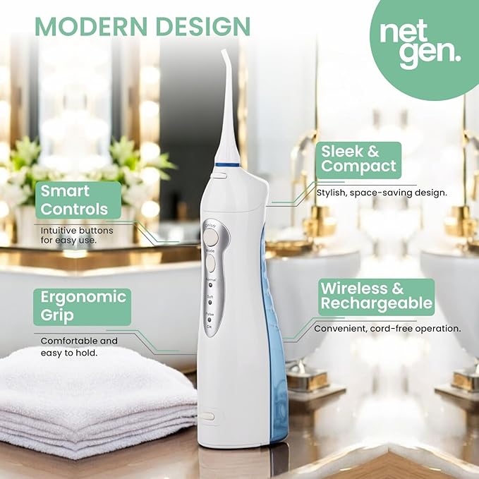 Cordless Water Flosser for Best Cleaning of Teeth Gums Professional Dental Oral Irrigator, IPX7 Waterproof Flosser with 3 Modes, Portable with Rechargeable Batteries,Jet Flosser for Home/Travel/Gift