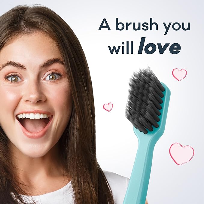Grin Charcoal-Infused 100% Recycled Toothbrush, Soft, 4 Count, Summer Beach, Suitable for Sensitive Teeth and Gums