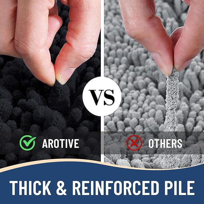 Arotive Luxury Chenille Bathroom Rug Mat, Extra Soft Thick Absorbent Shaggy Bath Rugs, Non-Slip Machine Wash Dry, Plush Bath Mats for Bathroom, Shower and Tub, 59x35, Black