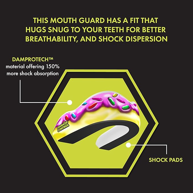 DAMAGE CONTROL Extreme Impact Mouth Guard – Sports Mouthguard for Boxing, MMA, BJJ, Hockey, Rugby, Lacrosse, & More – Mouthpiece for Teeth & Jaw Protection (Adult, Doh! Nut EI)