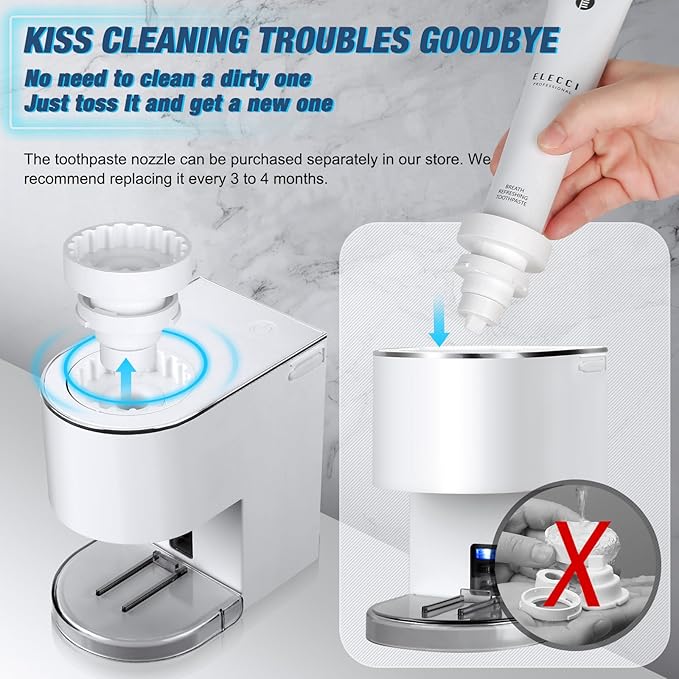 Automatic Toothpaste Dispenser Wall Mounted: White Electric 6 Adjustable Levels Auto Toothpaste Squeezer Smart Rechargeable Touchless for Kids Adults - Bathroom - Replaceable Parts