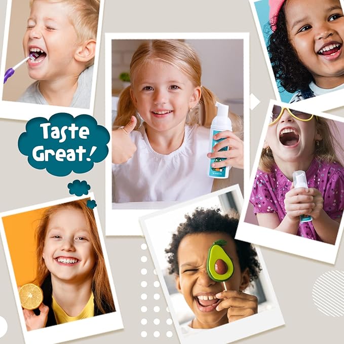 NOHOO Kids Foam Toothpaste with Fruit Flavor,Fluoride Free Natural Formul, Foam Toothpaste for Electric Toothbrush,Suitable for Toddler's Oral Cleaning and Cavity Prevention(Orange+Cantaloupe)