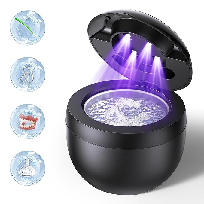 Ultrasonic Retainer Cleaner, Retainer Cleaner Machine for Dentures, Mouth Guards, Braces, Toothbrush Heads, Jewelry with 200ML Capacity, 45kHz Retainer Cleaning, 4 Modes for All Denture Brush