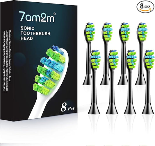 7AM2M AM100/AM105/AM111 Electric Toothbrush Brush Heads x 8 for 7AM2M Electric Toothbrush ONLY (Black)