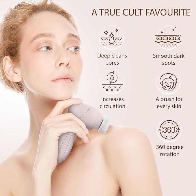 Facial Cleansing Brush Face Scrubber Exfoliating Cleaning Skin Care Cleanser Wash Women Girls Electric Beauty Powered Exfoliator Skincare Spin Tools Scrub Washer Self Care by VISOFO (Agate)