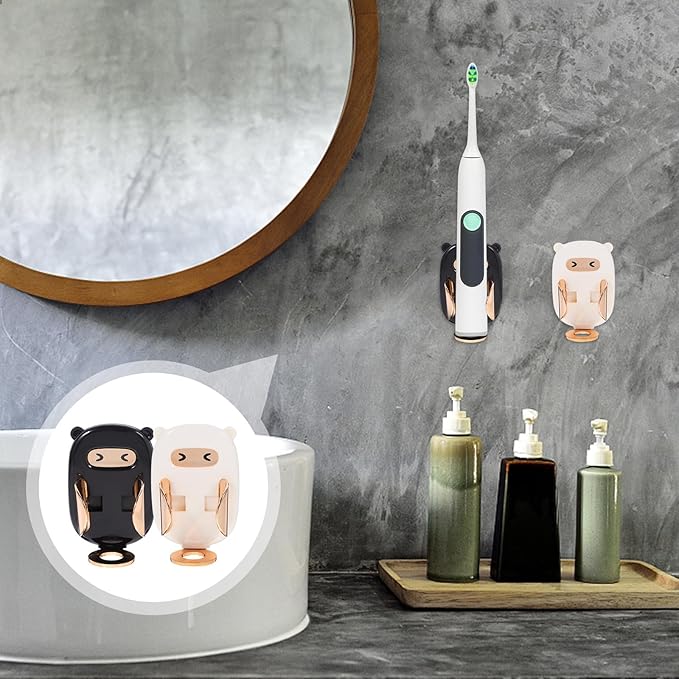 DOITOOL 2pcs Wall-Mounted Electric Toothbrush Holder and Organizer Punch-Free Gravity Sensor Toothbrush Stand for Bathroom Retractable Rack in Metallic White and Matte Black