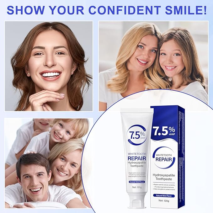 7.9% Nano Hydroxyapatite Toothpaste 2Pcs - Gum Care Strengthen, Repairs Teeth and Reduces Sensitivity, Provides Long-Lasting Freshness, Prevent Cavities, Naturally Whiter Teeth, Fluoride-Free