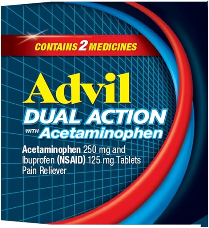 Advil Dual Action Coated Caplets with Acetaminophen, 250 Mg Ibuprofen and 500 Mg Acetaminophen per Dose (2 Dose Equivalent) for 8 Hour Pain Relief - 216 Count