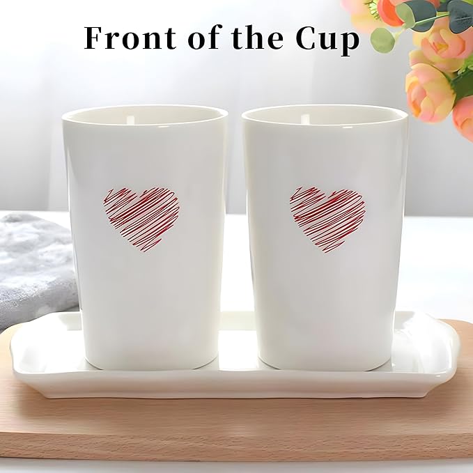 Kelake White Ceramic Tumbler Cup for Bathroom Toothpaste Toothbrush Holders Water Milk Drinks Cup 350 ml Bathroom Red Heart Couples Cup for Christmas Birthday