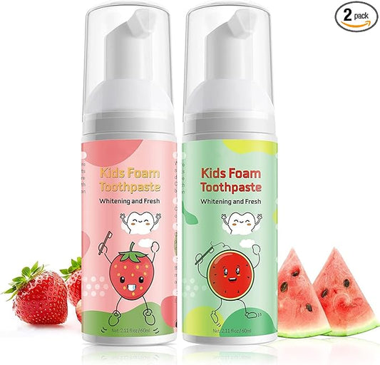Foam Toothpaste Kids,Toddler Toothpaste with Low Fluoride & Natural Formula to Reduce Plaque, Kids Toothpaste for U Shaped Toothbrush for Children Ages 3 Plus (120 ML, Strawberry & Watermelon)