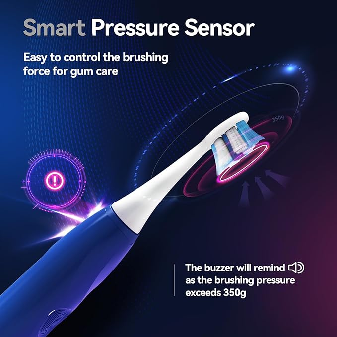 SEAGO Electric Toothbrush with 8 Soft Bristle Heads for Adults, Pressure Sensor, 5 Modes with 2 Minutes Build in Smart Timer, Rechargeable Travel Toothbrush with Brush Hold and Travel Case(2752Blue)