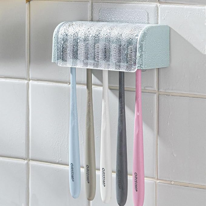 Toothbrush Holders for Bathrooms,Kids Toothbrush Holders with Cover,5 Slots Electric Tooth Brush Holder Wall Mounted Toothbrush Organizer,Shower Restroom Bathroom Accessories (Blue)
