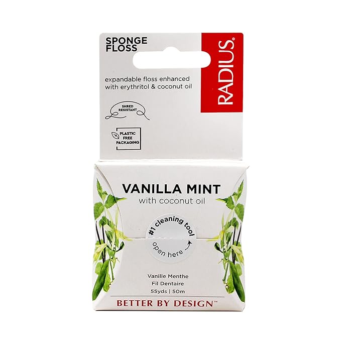 RADIUS Vanilla Mint Dental Floss 55 Yards Vegan & Non-Toxic Oral Care Boost & Designed to Help Fight Plaque Clear - Pack of 6