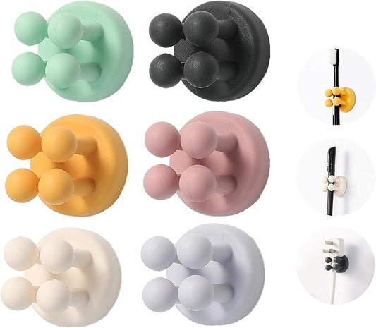 6pcs Silicone Toothbrush Holder, Waterproof Multi-Functional self-Adhesive Hook, for Hanging Keys and Towels, Suitable for Kitchen, Bathroom and Office