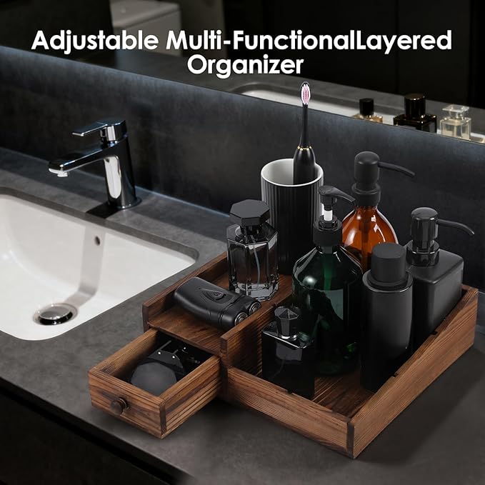 Organizer For Men,Bathroom Countertop Organizers,Perfume Organizer,Cologne Organizers,Bathroom Storage,Perfume Stand,Gifs For Men,Mens Valentines Day Gifts,Adjustable Partition(Bourbon Brown)