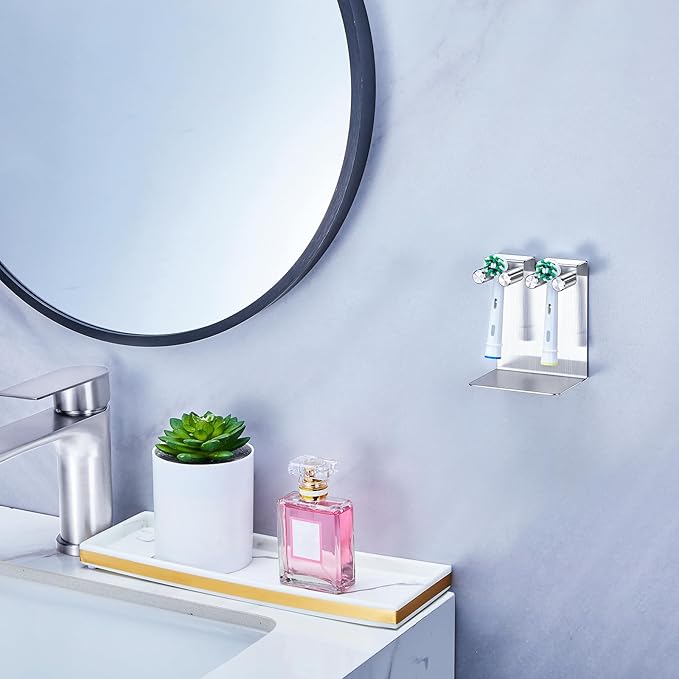 Toothbrushes Holder, Electric Toothbrush Head Holder, Electric Tooth Brush Stand, Electric Toothbrush Holder Wall Mounted or Desktop, Shower Tooth Brush Head Holder Storage (Silver)
